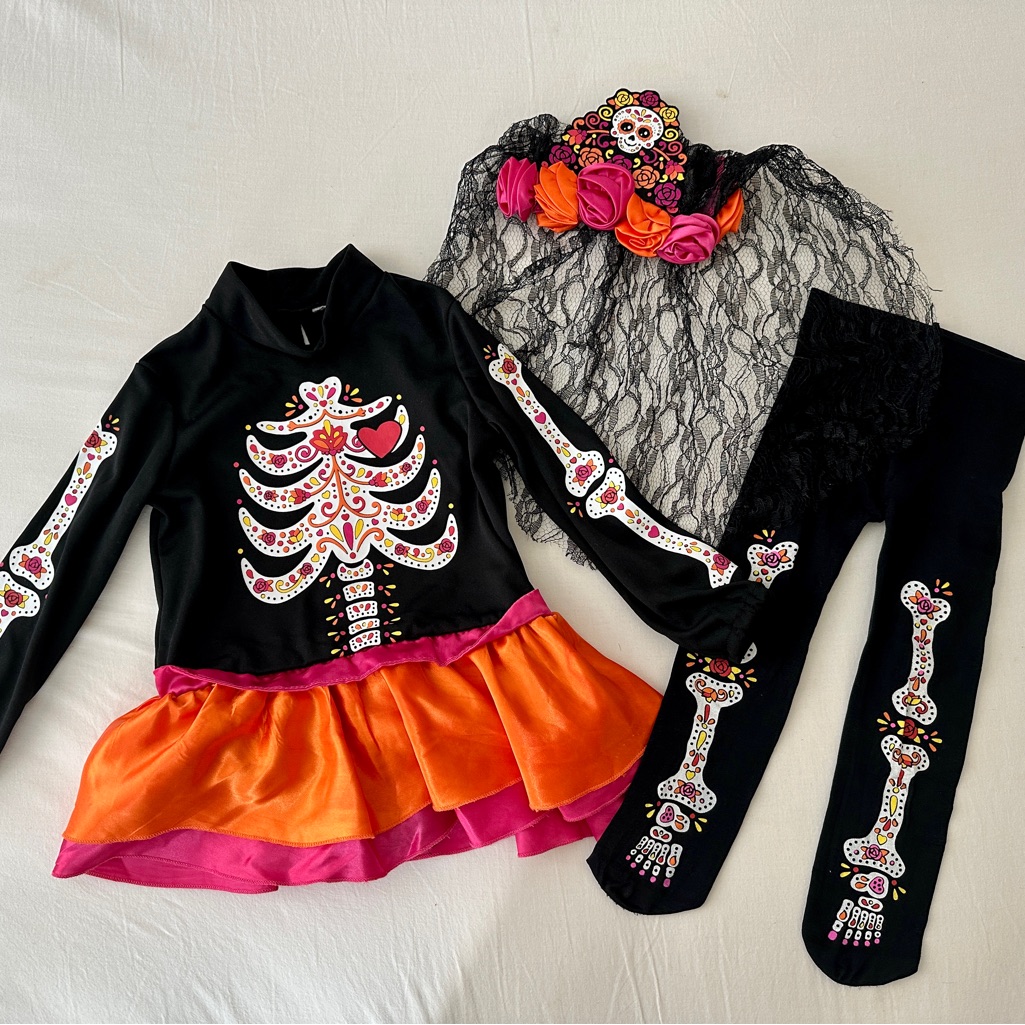 Toddler Girls Dia De Los Muertos Costume (Day Of The Dead) Size 18-24mo.